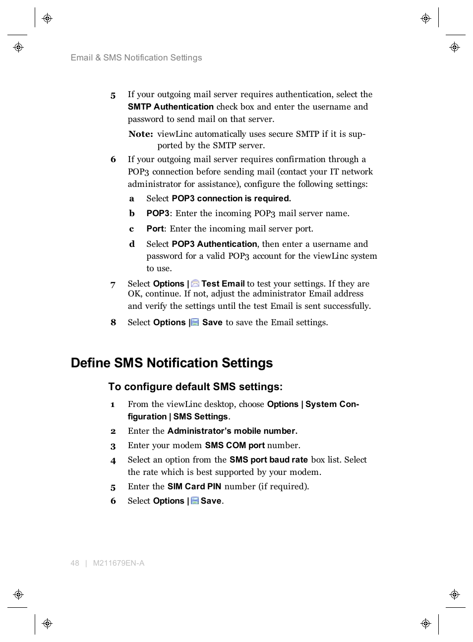 Define sms notification settings | Vaisala viewLinc 4.3 User Manual | Page 56 / 206