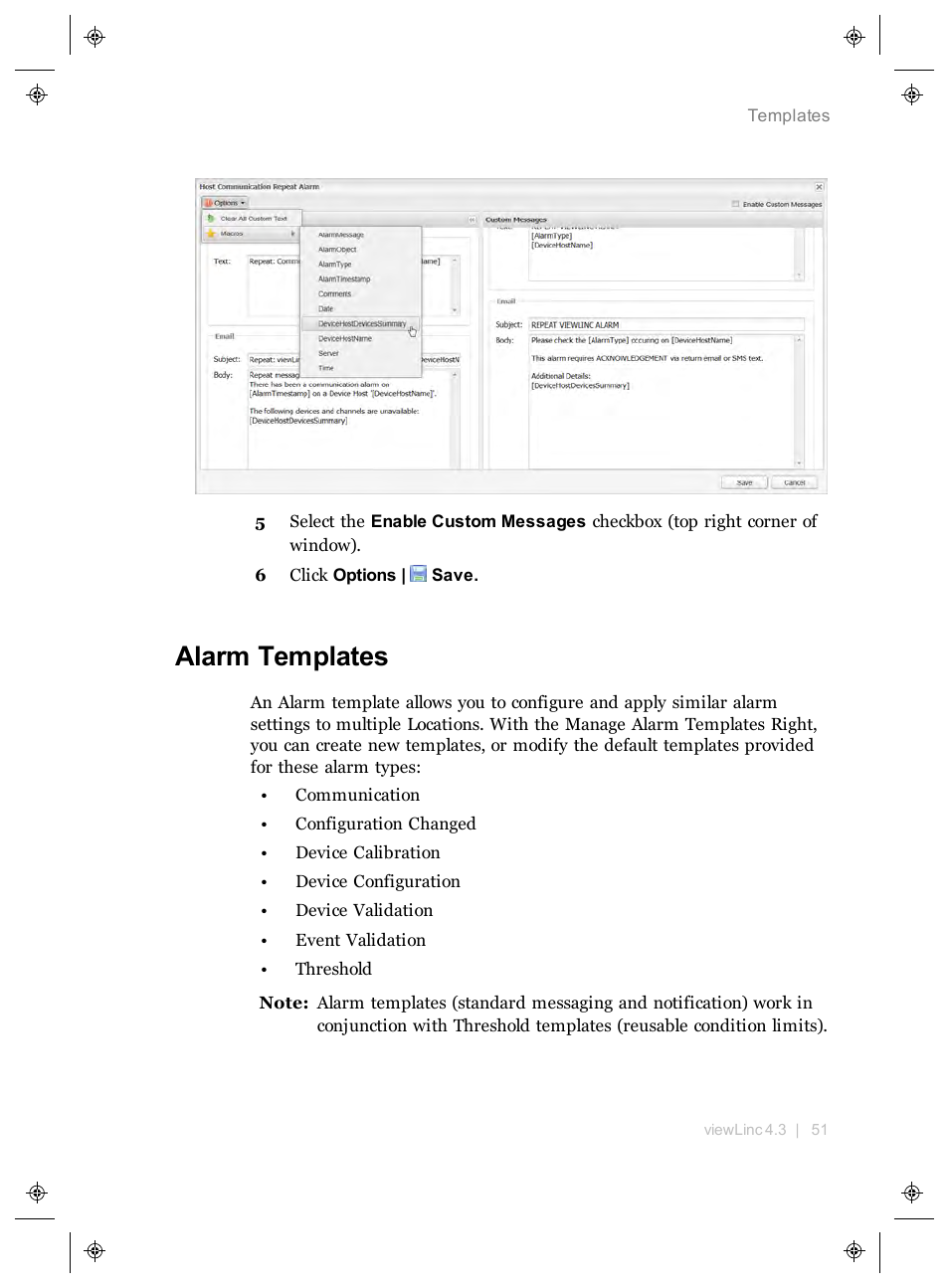 Alarm templates, Automatic notifications | Vaisala viewLinc 4.3 User Manual | Page 59 / 206