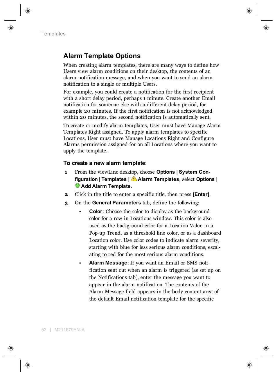 Alarm template options | Vaisala viewLinc 4.3 User Manual | Page 60 / 206