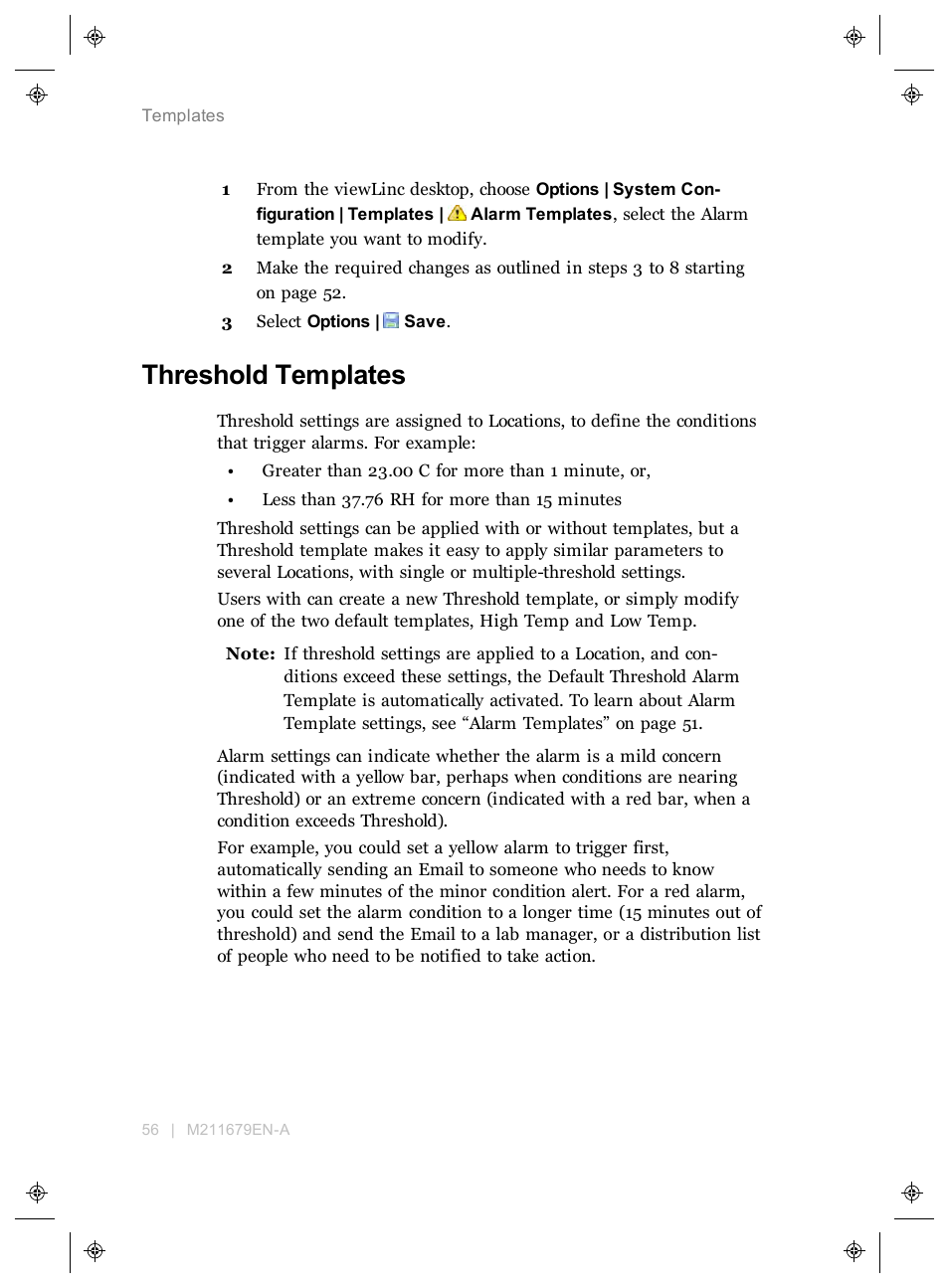Threshold templates, Apply templates to multiple locations, Save time by setting up | Vaisala viewLinc 4.3 User Manual | Page 64 / 206