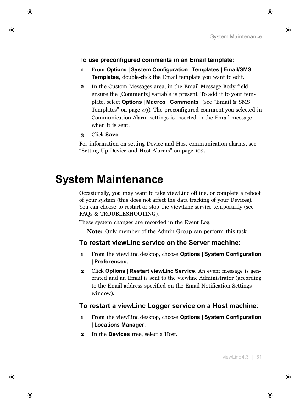 System maintenance | Vaisala viewLinc 4.3 User Manual | Page 69 / 206