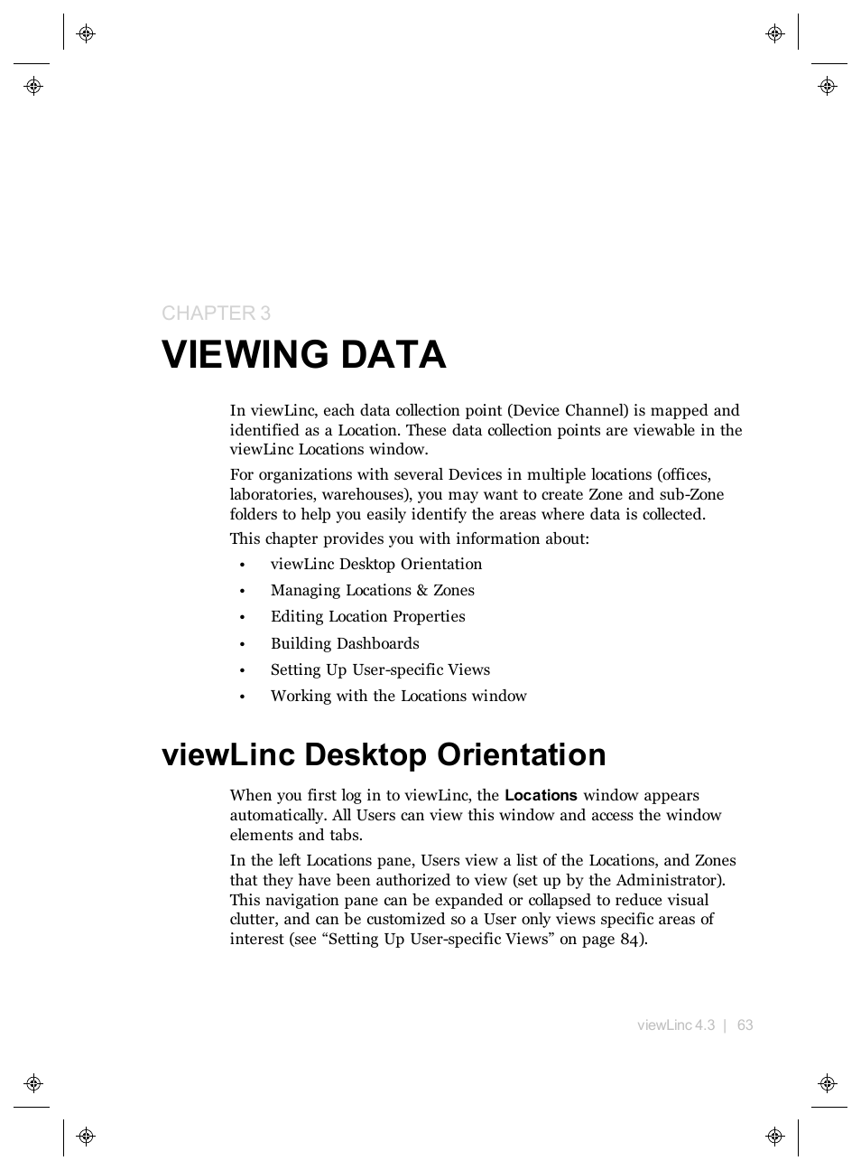 Viewing data, Viewlinc desktop orientation, Chapter 3 | Viewing, Data | Vaisala viewLinc 4.3 User Manual | Page 71 / 206