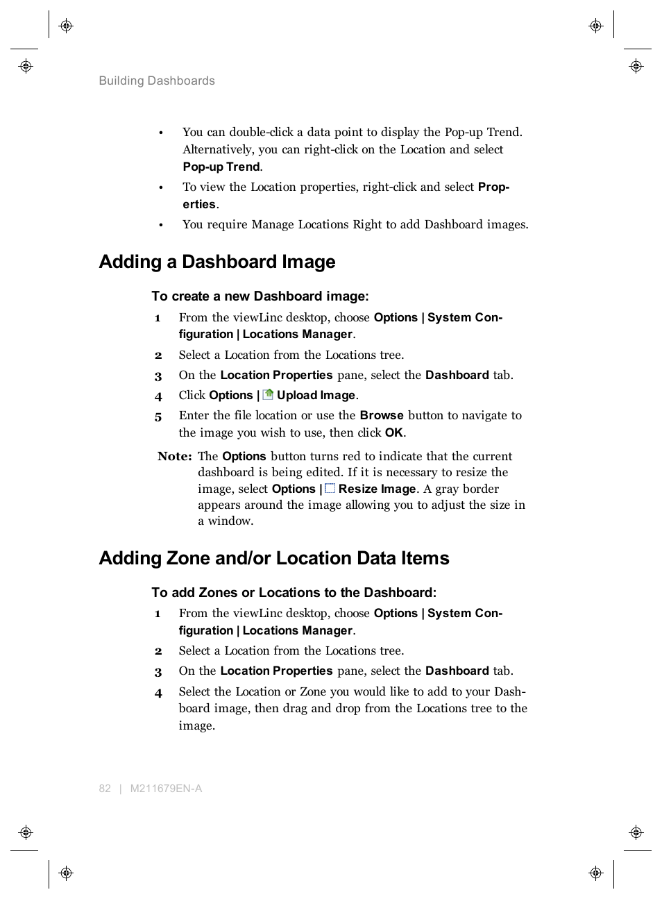 Adding a dashboard image, Adding zone and/or location data items, Add or delete locations | Vaisala viewLinc 4.3 User Manual | Page 90 / 206