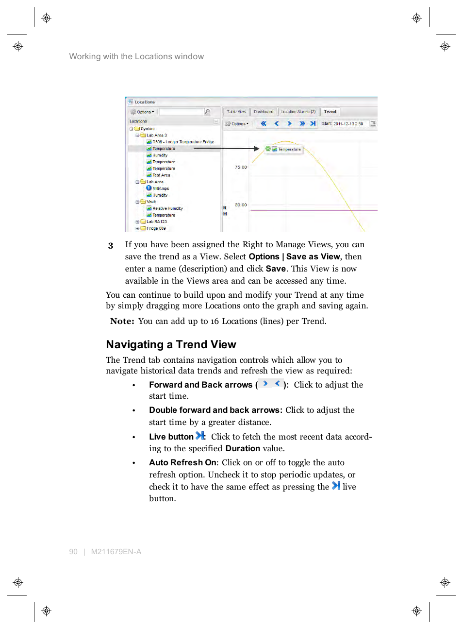 Navigating a trend view | Vaisala viewLinc 4.3 User Manual | Page 98 / 206