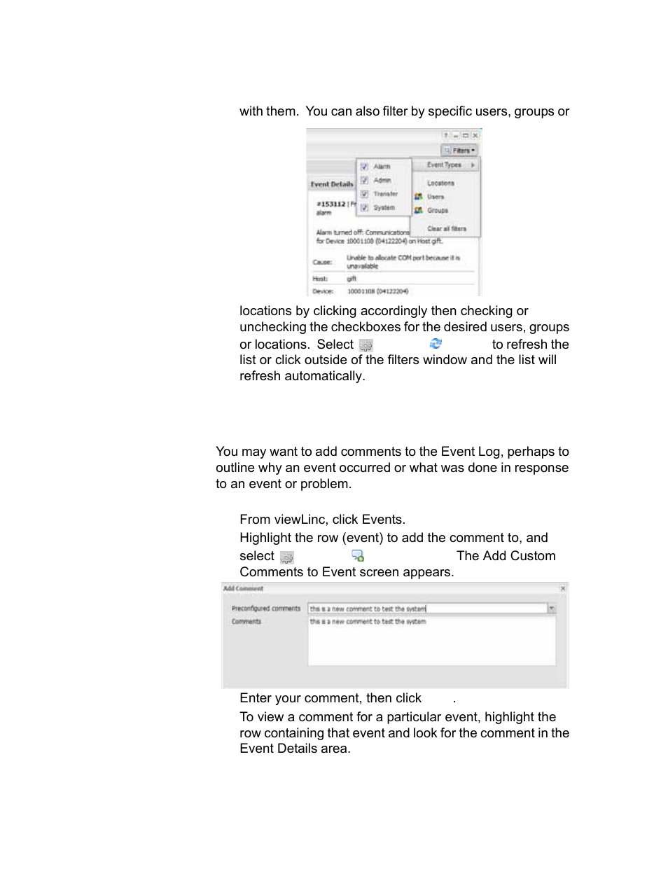 Adding comments to events 115, Adding comments to events | Vaisala viewLinc-4.1-M211518 User Manual | Page 123 / 175