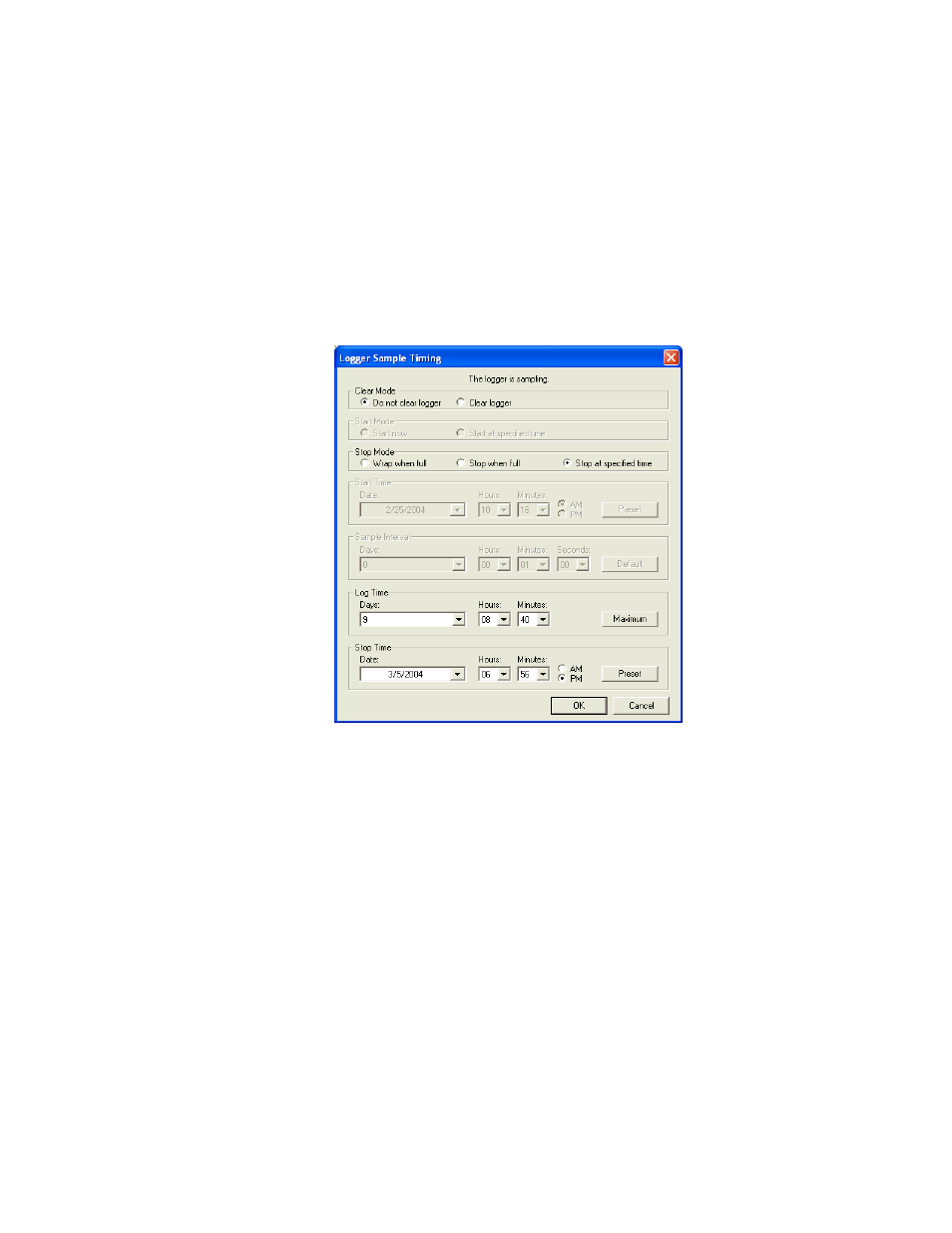 Setting the stop mode, Setting the stop mode on | Vaisala vLog 4.4 User Manual | Page 39 / 112