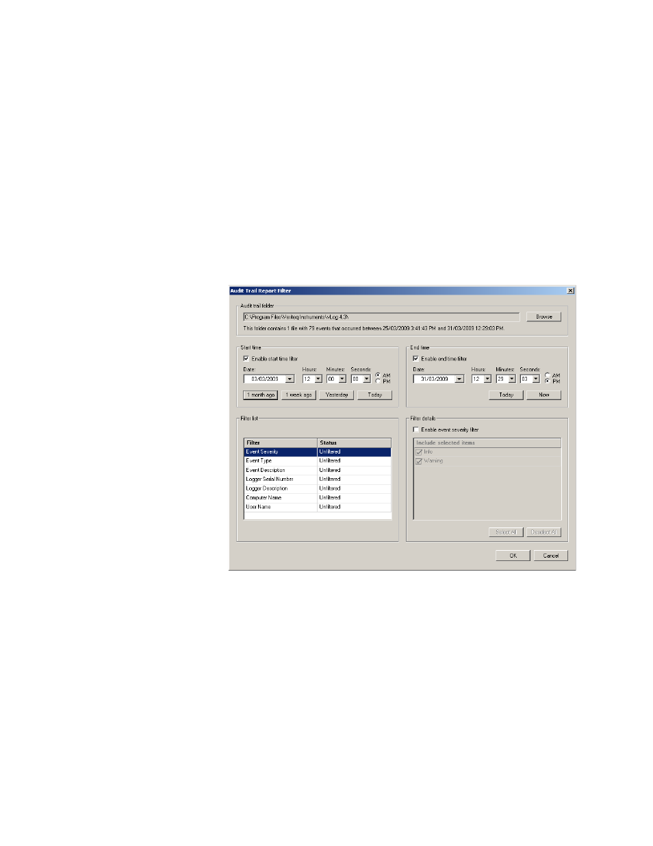 Viewing and filtering audit trail reports | Vaisala vLog 4.4 User Manual | Page 92 / 112