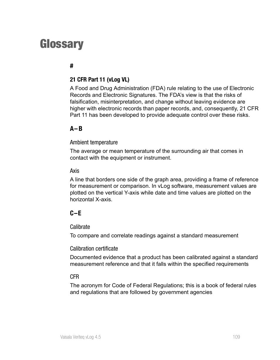 Glossary, A – b, C – e | Vaisala vLog 4.5 User Manual | Page 115 / 128