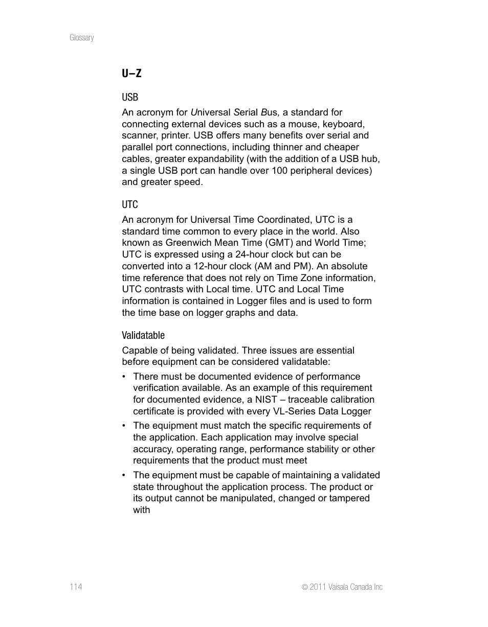 U – z | Vaisala vLog 4.5 User Manual | Page 120 / 128