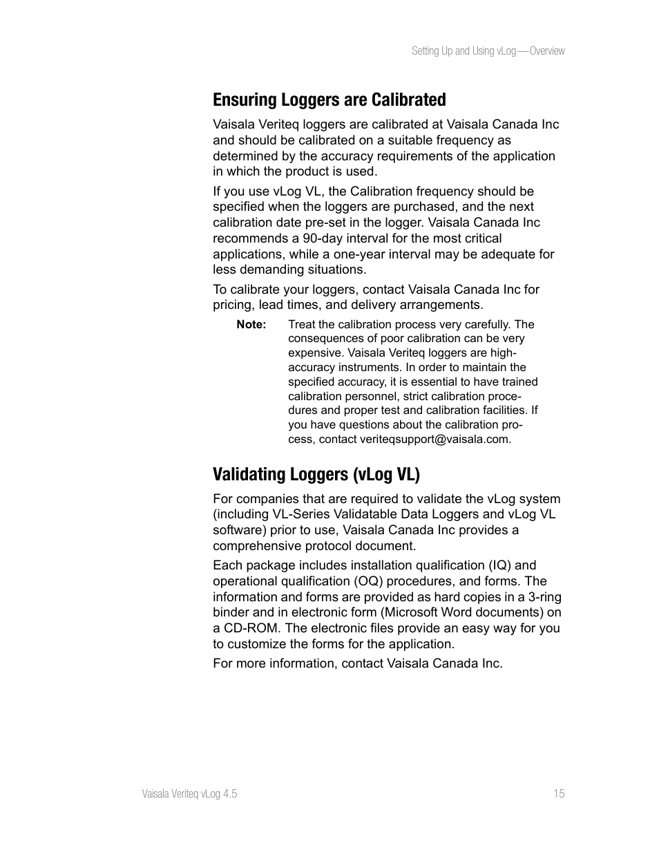 Ensuring loggers are calibrated, Validating loggers (vlog vl) | Vaisala vLog 4.5 User Manual | Page 21 / 128