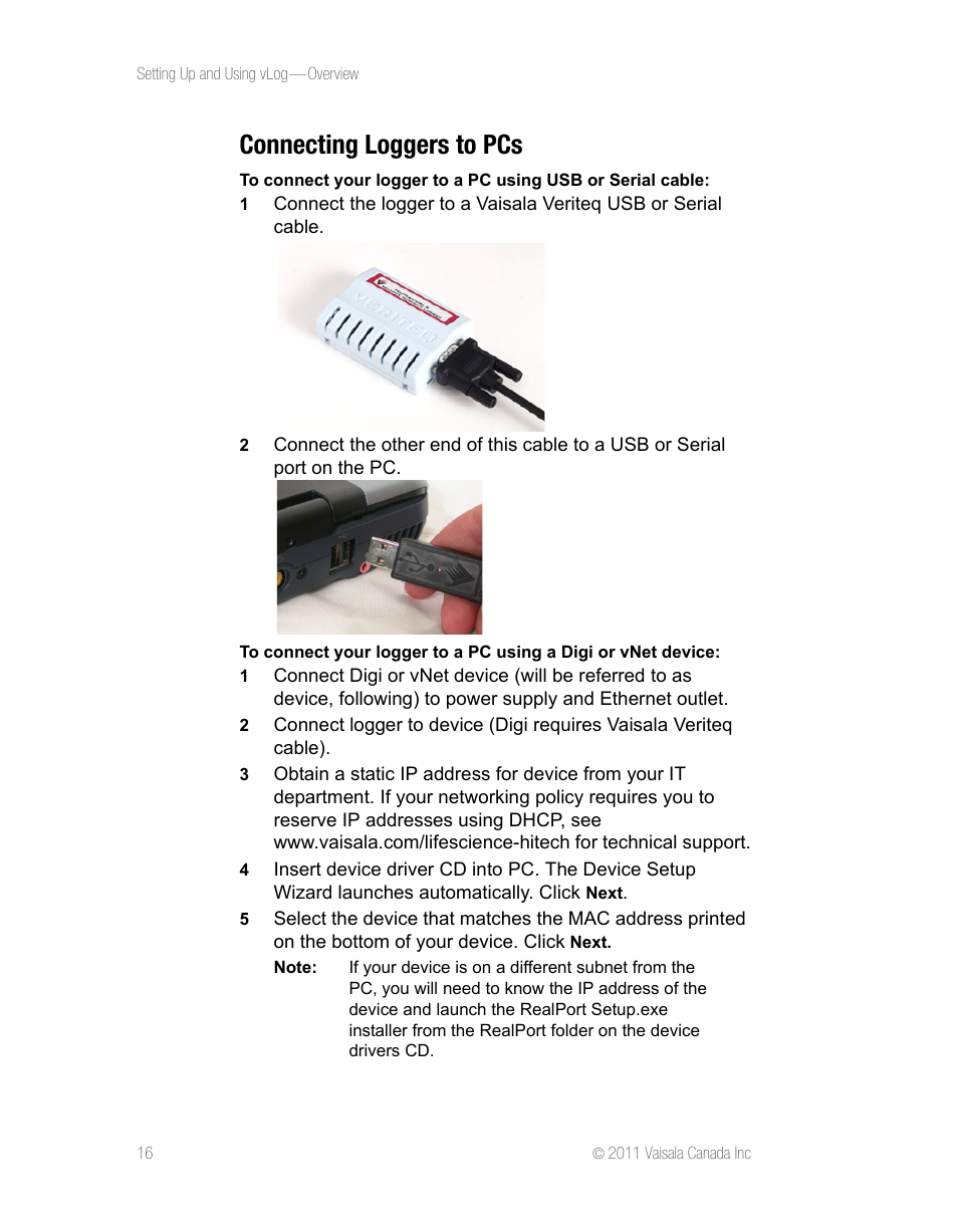 Connecting loggers to pcs | Vaisala vLog 4.5 User Manual | Page 22 / 128