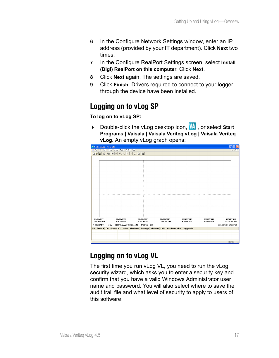Logging on to vlog sp, Logging on to vlog vl, Logging on to vlog sp logging on to vlog vl | Vaisala vLog 4.5 User Manual | Page 23 / 128