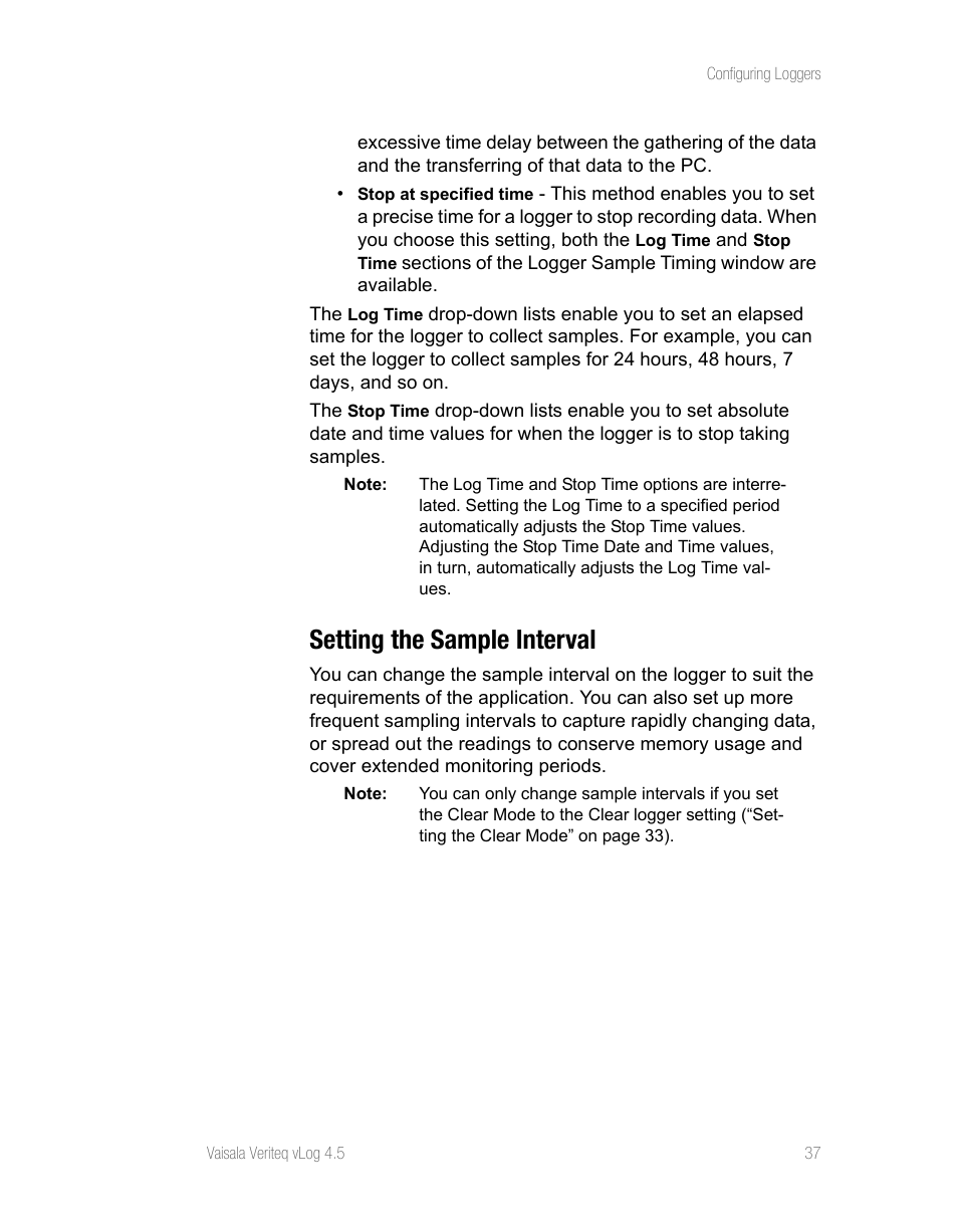 Setting the sample interval | Vaisala vLog 4.5 User Manual | Page 43 / 128