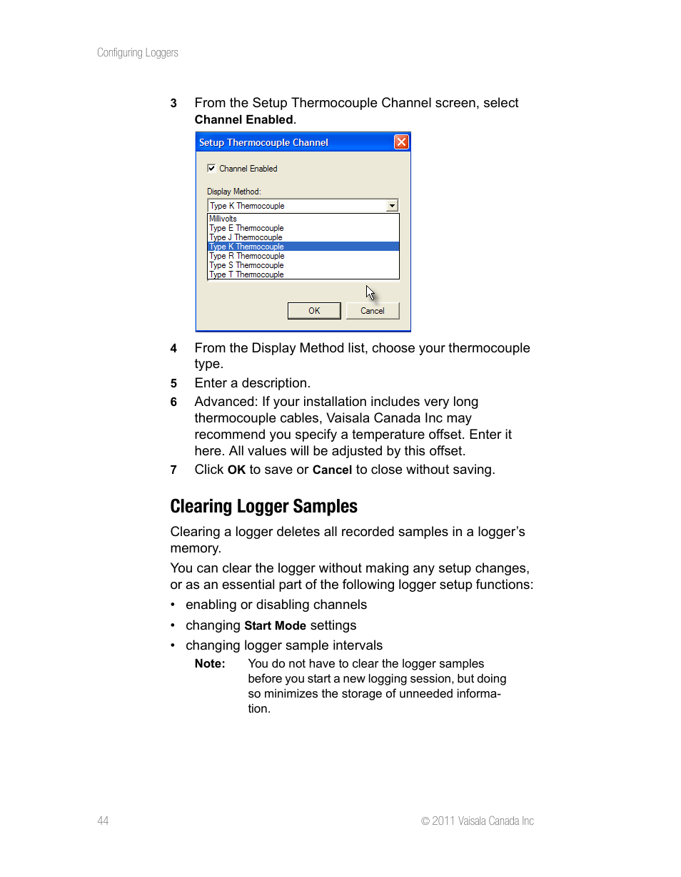 Clearing logger samples | Vaisala vLog 4.5 User Manual | Page 50 / 128