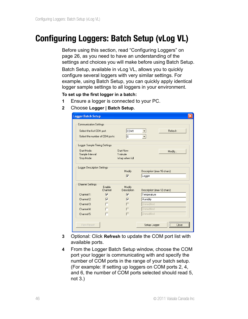 Configuring loggers: batch setup (vlog vl) | Vaisala vLog 4.5 User Manual | Page 52 / 128