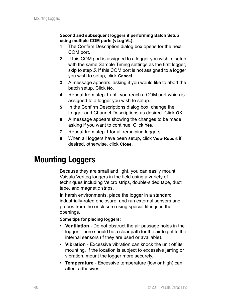 Mounting loggers | Vaisala vLog 4.5 User Manual | Page 54 / 128