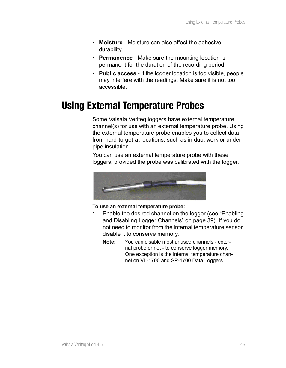 Using external temperature probes | Vaisala vLog 4.5 User Manual | Page 55 / 128