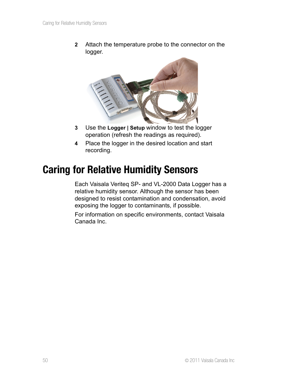 Caring for relative humidity sensors | Vaisala vLog 4.5 User Manual | Page 56 / 128