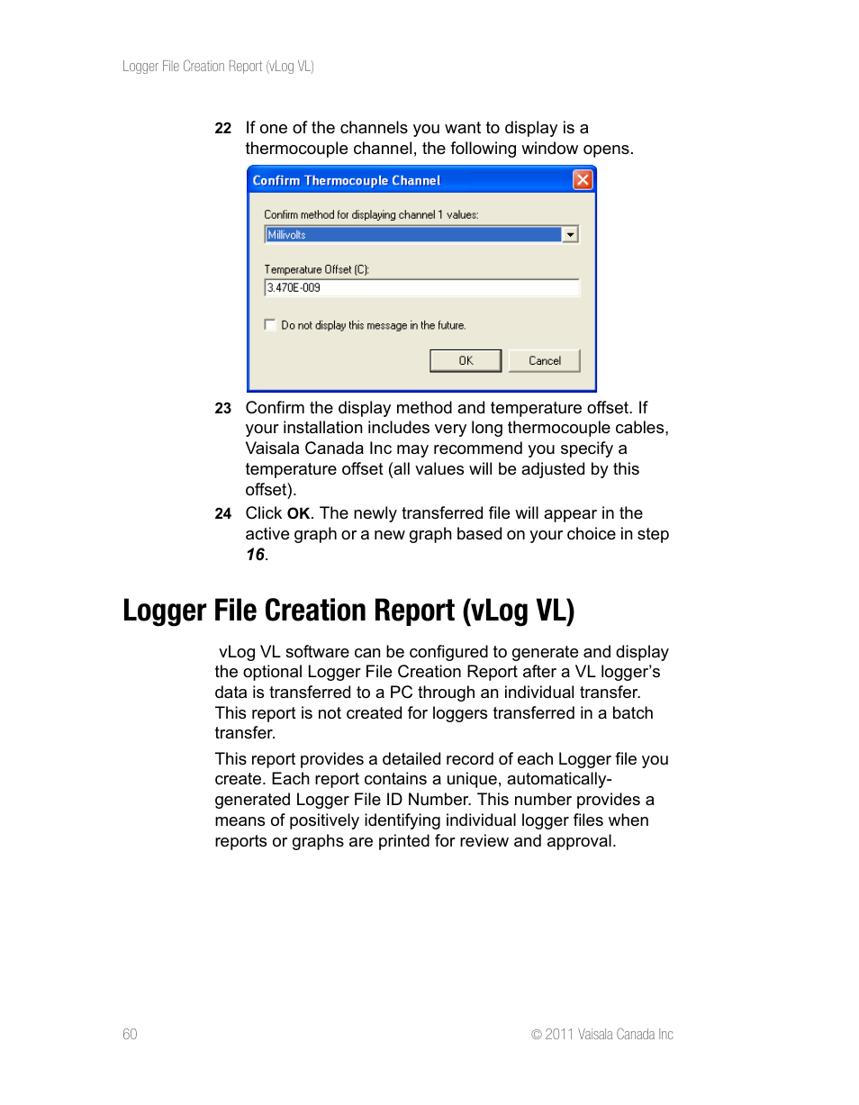 Logger file creation report (vlog vl) | Vaisala vLog 4.5 User Manual | Page 66 / 128
