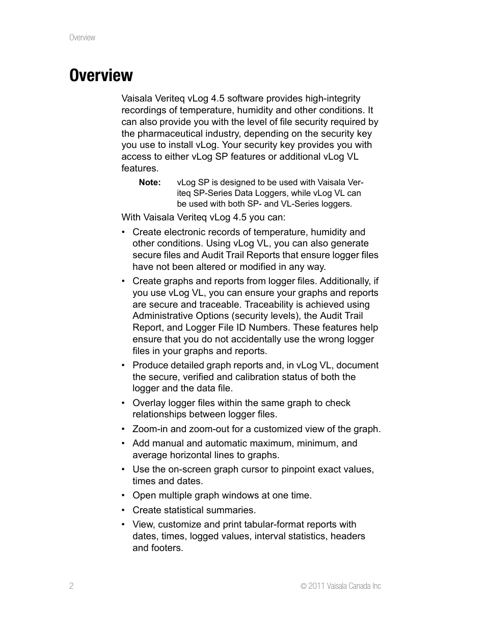 Overview | Vaisala vLog 4.5 User Manual | Page 8 / 128