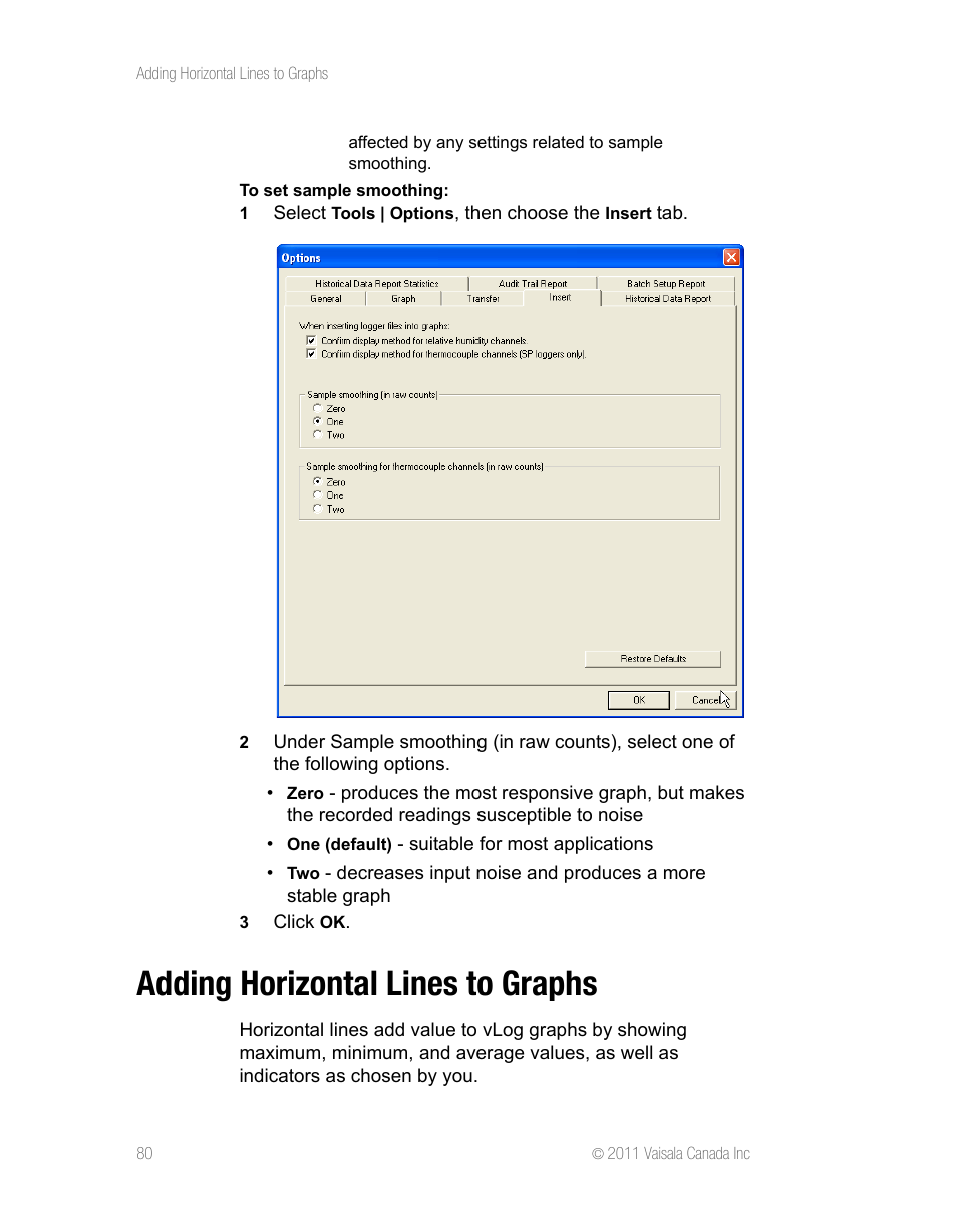 Adding horizontal lines to graphs | Vaisala vLog 4.5 User Manual | Page 86 / 128