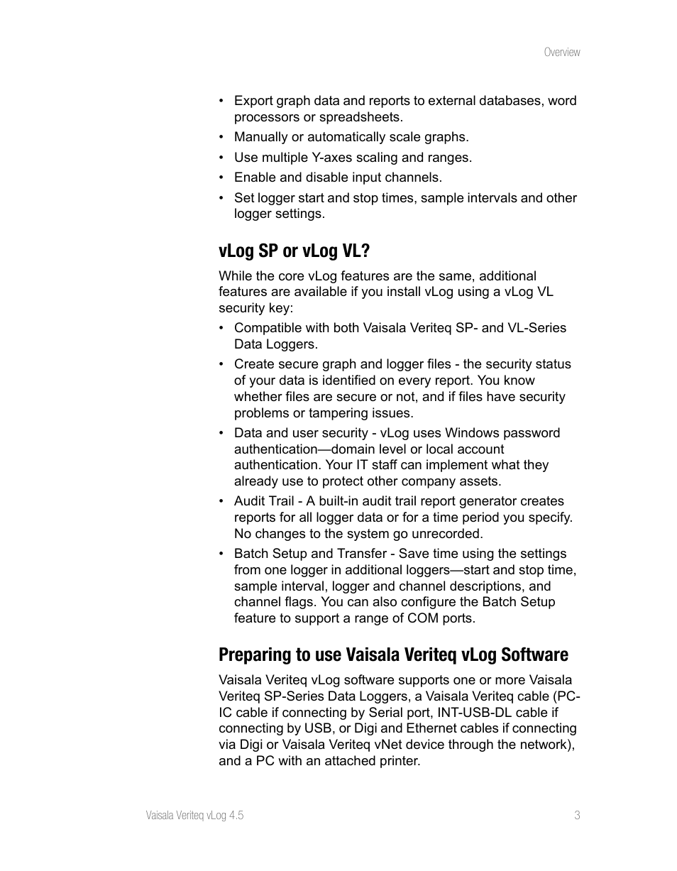 Vlog sp or vlog vl, Preparing to use vaisala veriteq vlog software | Vaisala vLog 4.5 User Manual | Page 9 / 128