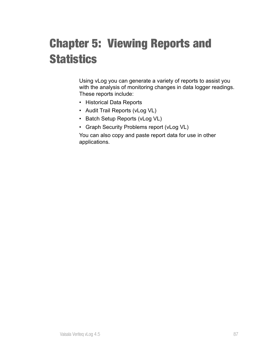 Chapter 5: viewing reports and statistics | Vaisala vLog 4.5 User Manual | Page 93 / 128