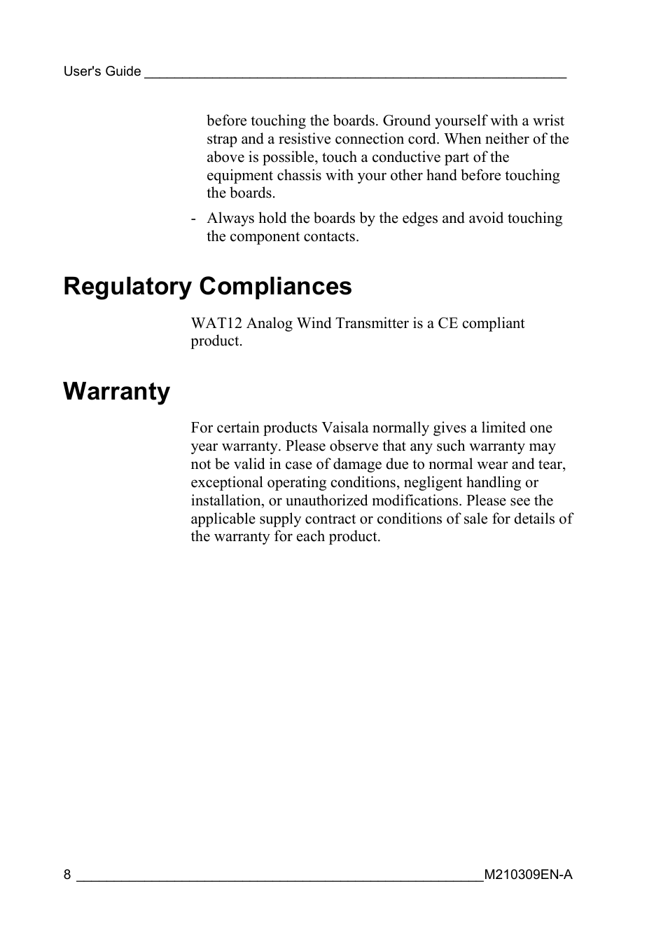 Regulatory compliances, Warranty, Regulatory compliances warranty | Vaisala WAT12 User Manual | Page 10 / 42