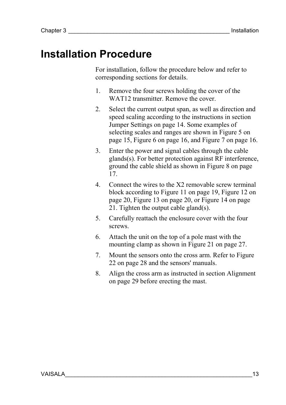 Installation procedure | Vaisala WAT12 User Manual | Page 15 / 42