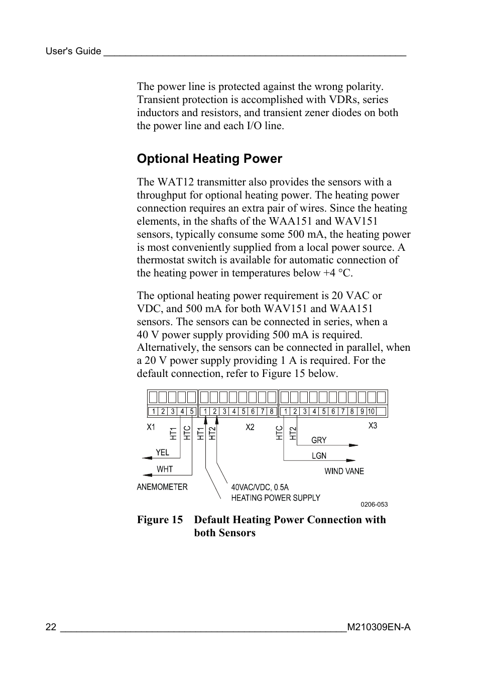 Optional heating power, Sensors | Vaisala WAT12 User Manual | Page 24 / 42