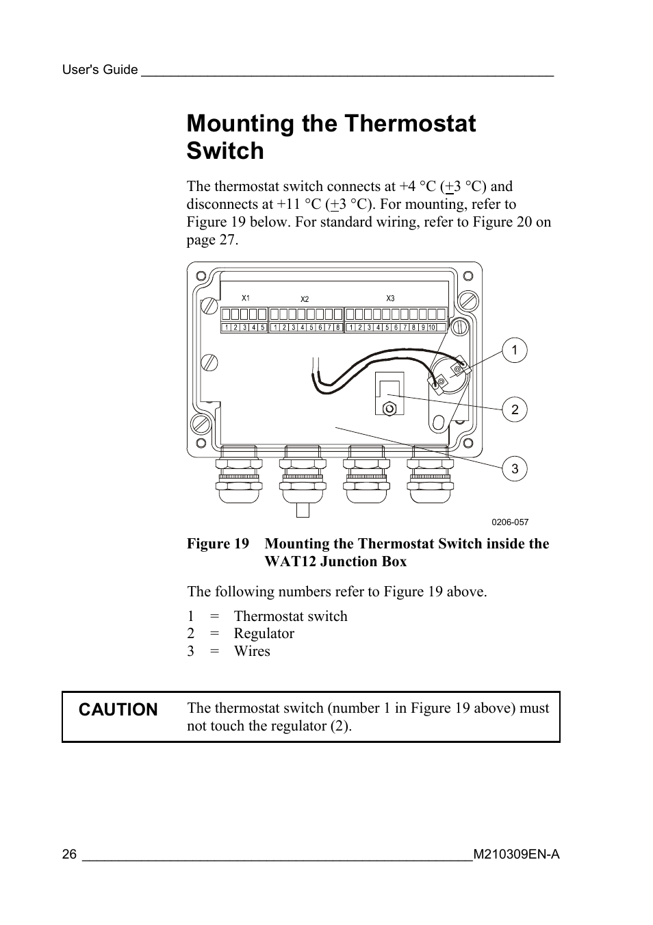 Mounting the thermostat switch, The wat12 junction box | Vaisala WAT12 User Manual | Page 28 / 42