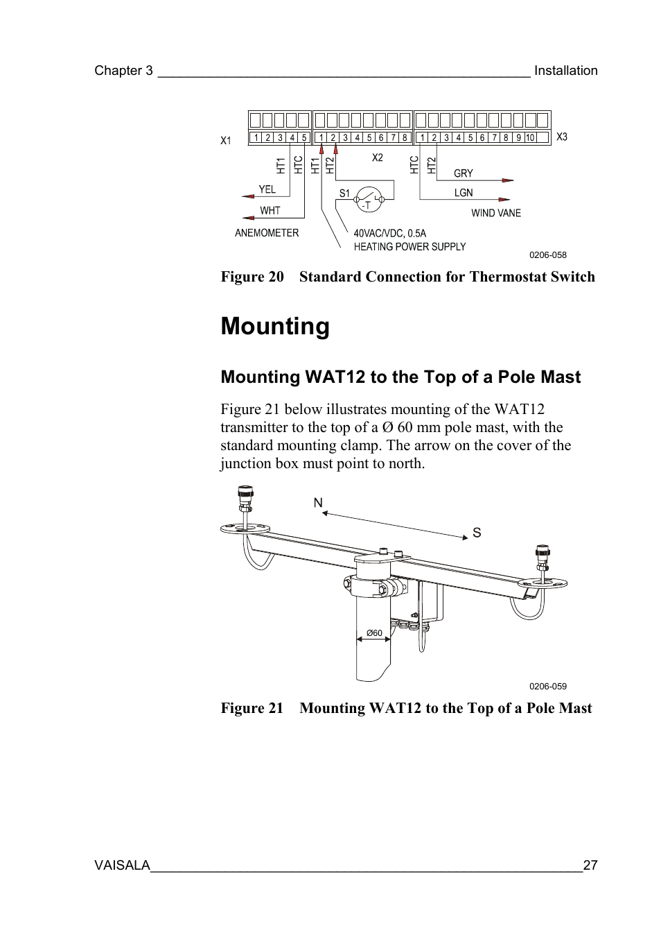 Mounting, Mounting wat12 to the top of a pole mast | Vaisala WAT12 User Manual | Page 29 / 42