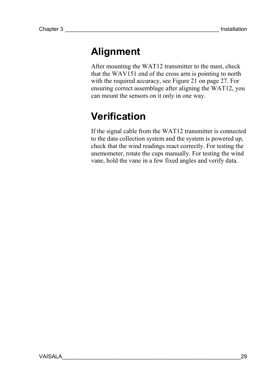 Alignment, Verification, Alignment verification | Vaisala WAT12 User Manual | Page 31 / 42