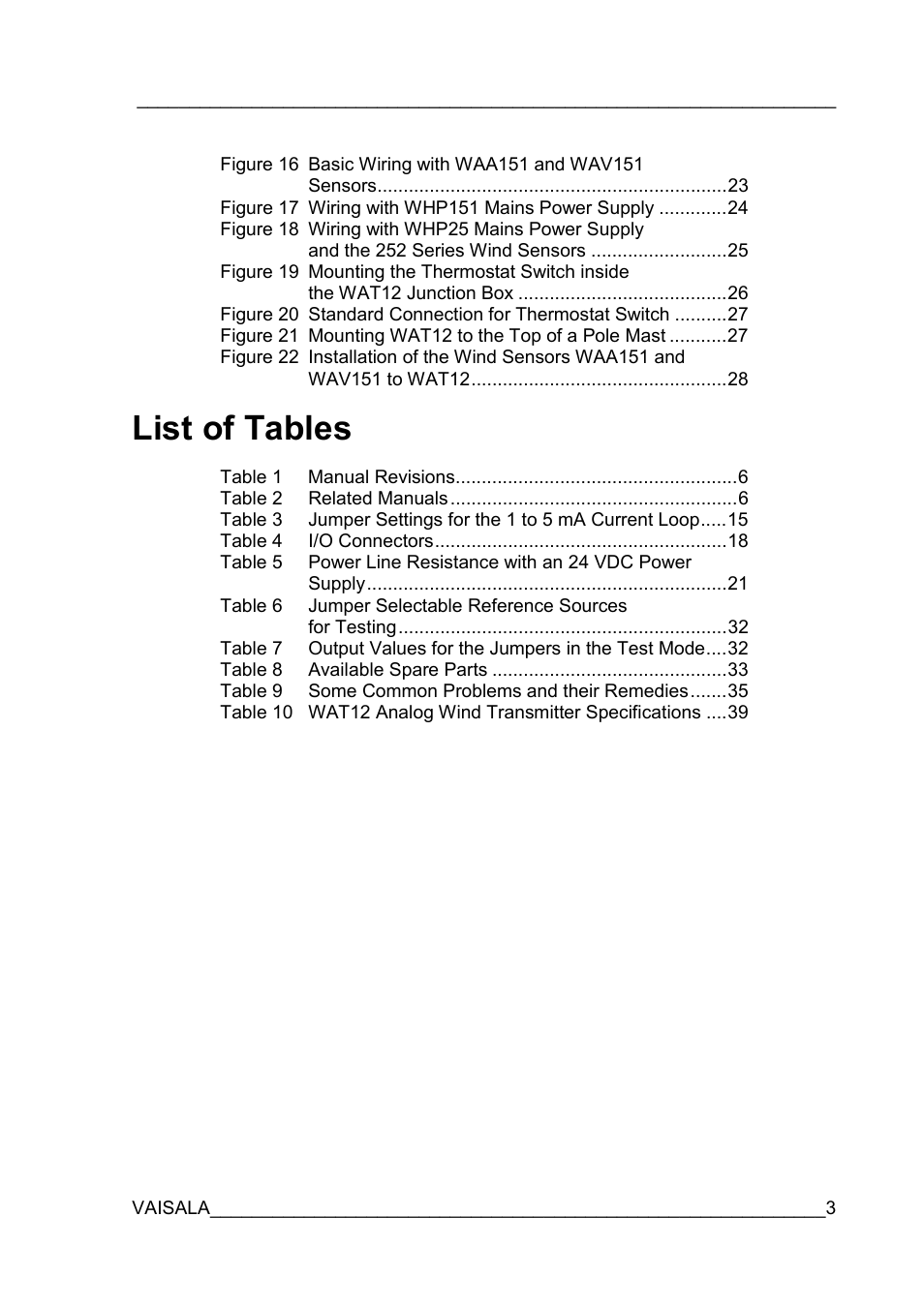 List of tables | Vaisala WAT12 User Manual | Page 5 / 42
