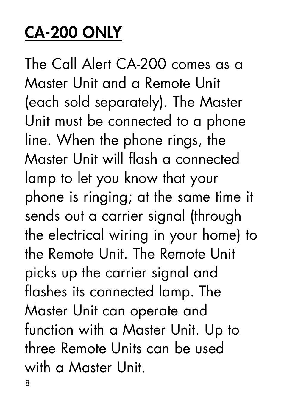 Ca-200 only | Ameriphone CALL ALERT CA-100 User Manual | Page 11 / 30
