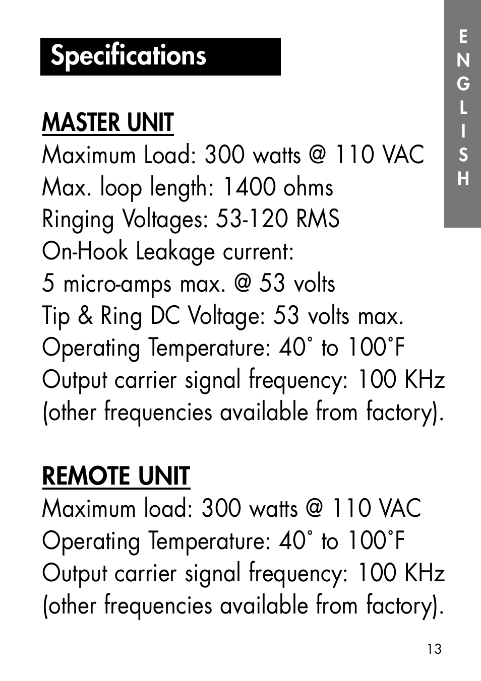 Specifications | Ameriphone CALL ALERT CA-100 User Manual | Page 16 / 30