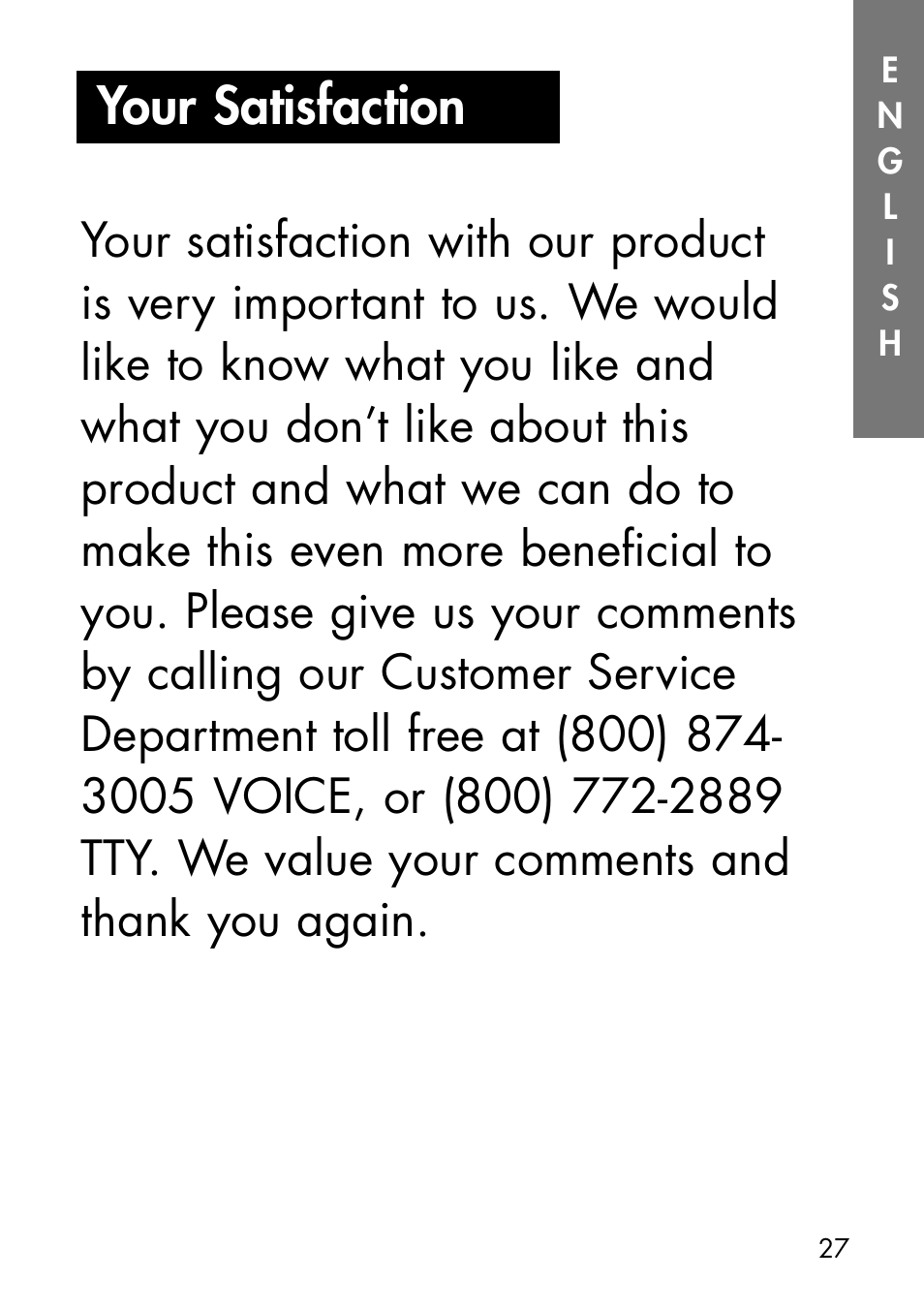 Your satisfaction | Ameriphone CALL ALERT CA-100 User Manual | Page 30 / 30