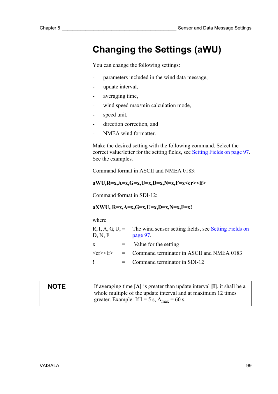 Changing the settings (awu) | Vaisala WMT52 User Manual | Page 101 / 143