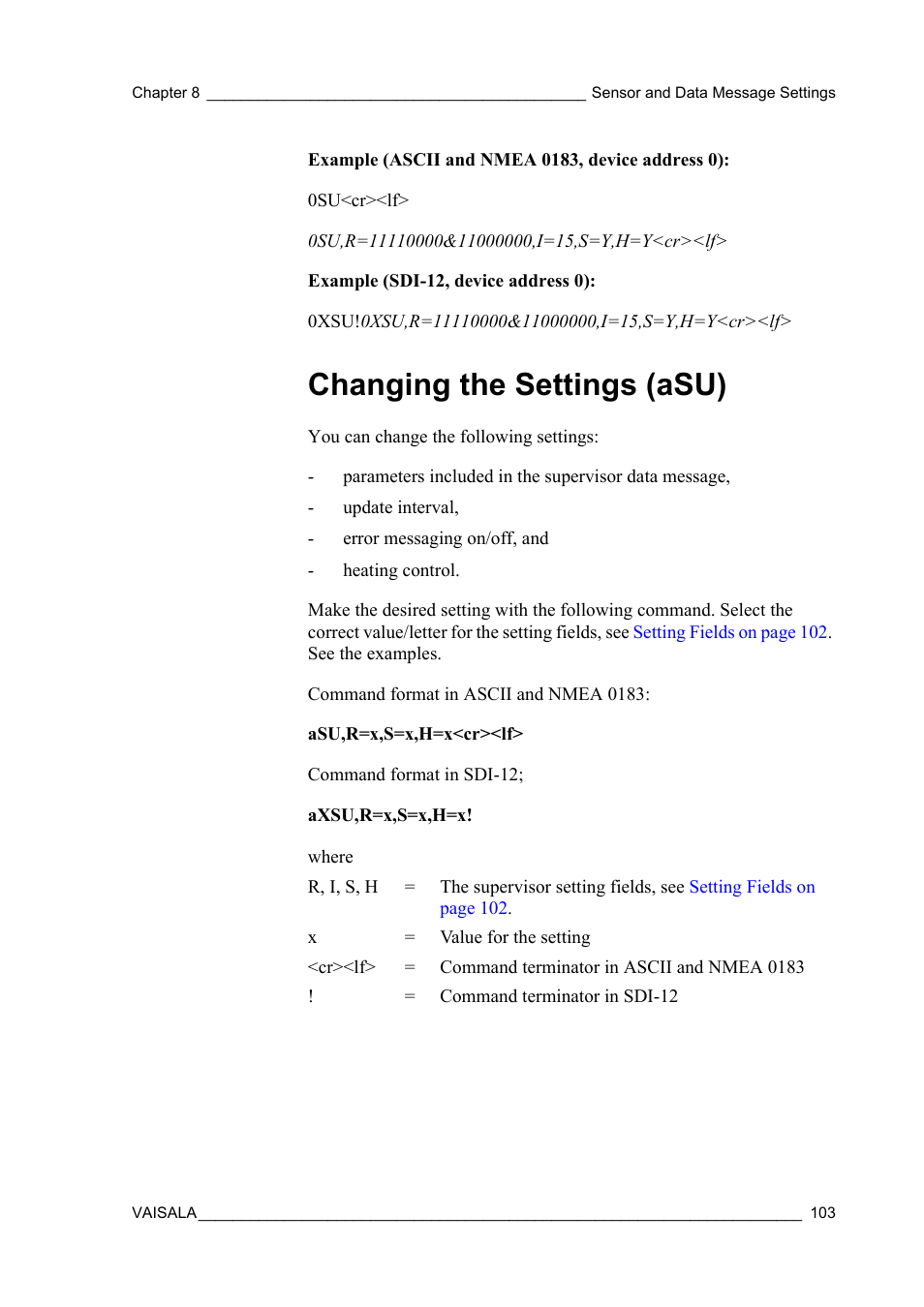 Changing the settings (asu) | Vaisala WMT52 User Manual | Page 105 / 143