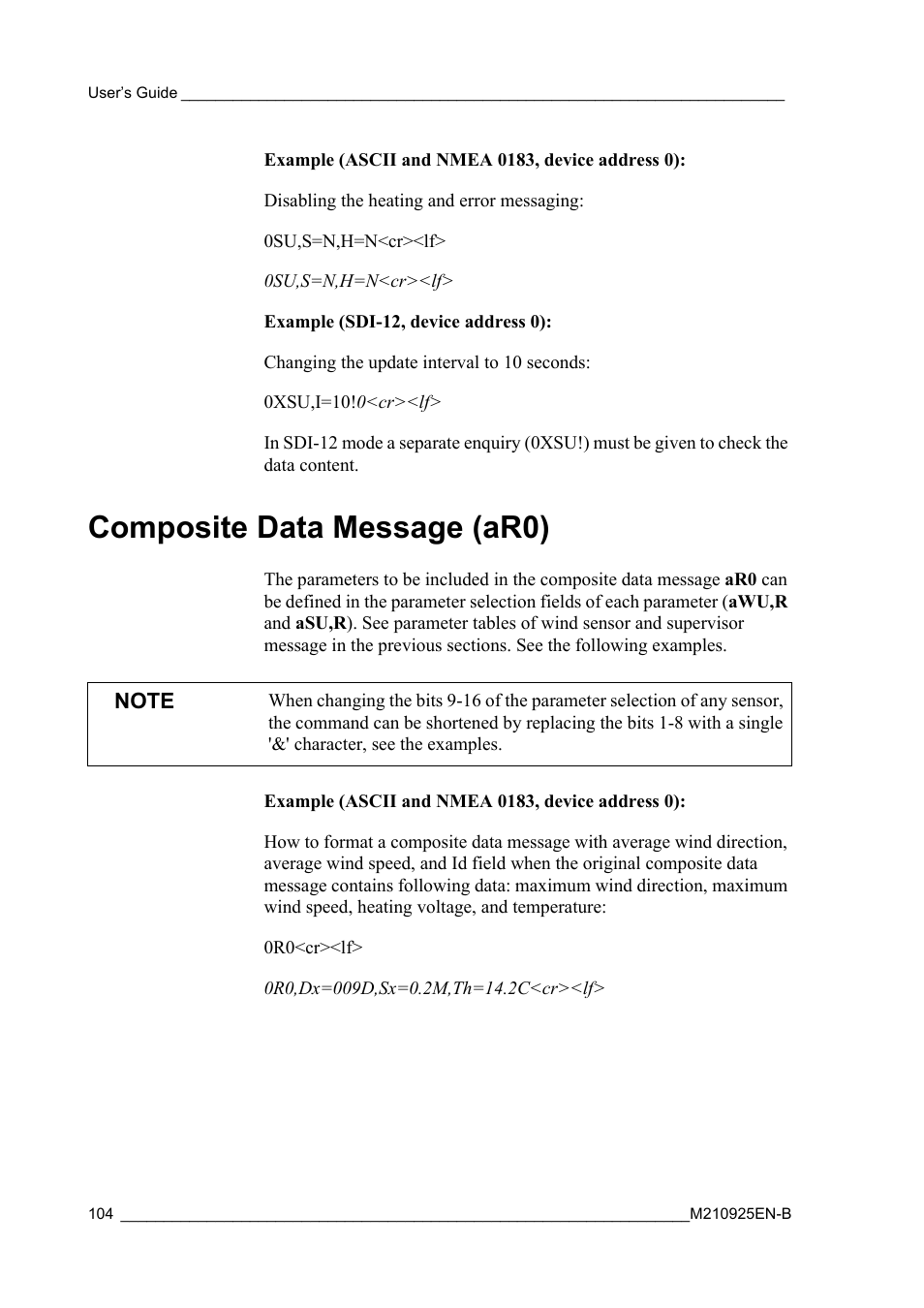 Composite data message (ar0) | Vaisala WMT52 User Manual | Page 106 / 143