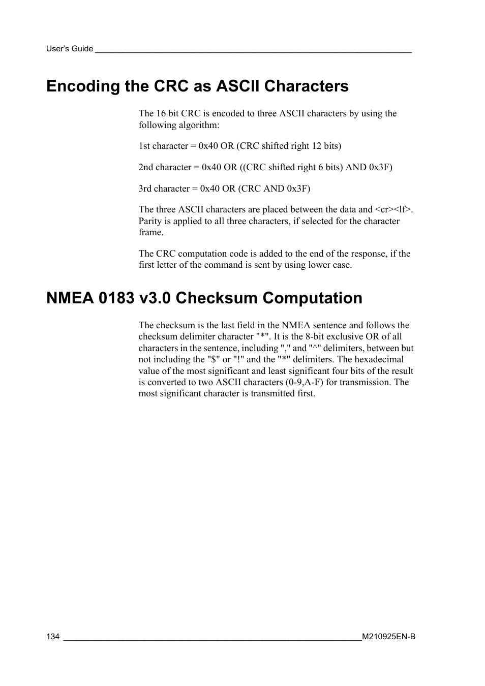 Encoding the crc as ascii characters, Nmea 0183 v3.0 checksum computation | Vaisala WMT52 User Manual | Page 136 / 143