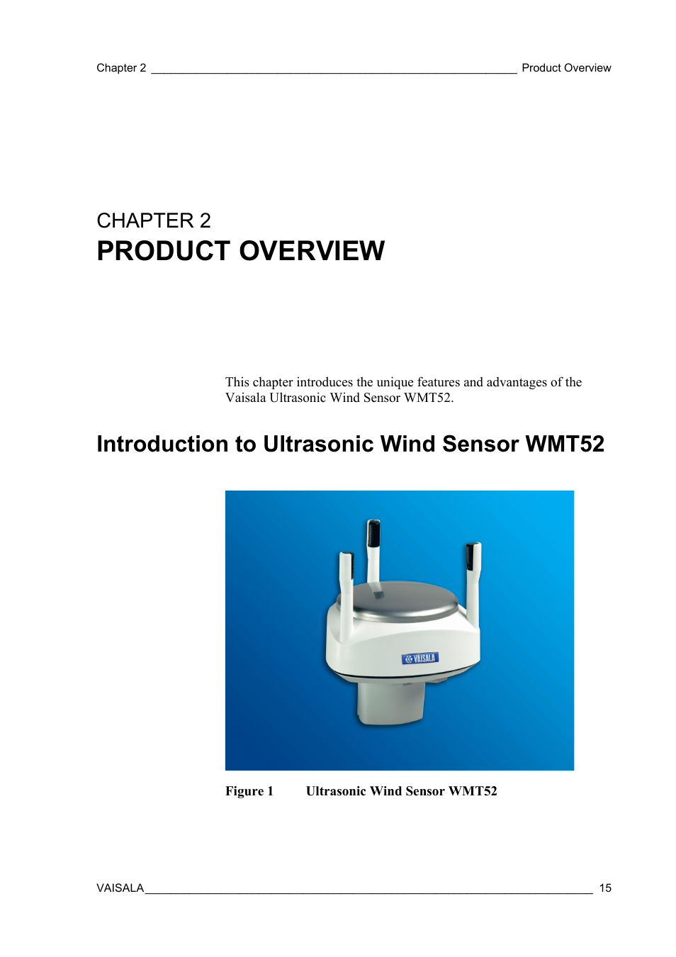 Chapter 2 product overview, Introduction to ultrasonic wind sensor wmt52, Chapter 2 | Figure 1, Ultrasonic wind sensor wmt52, Product overview | Vaisala WMT52 User Manual | Page 17 / 143