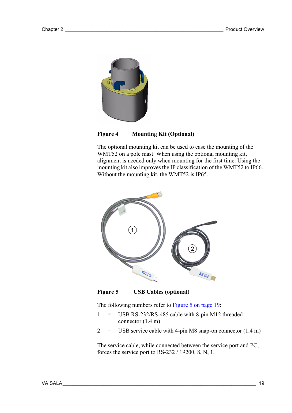 Figure 4, Mounting kit (optional), Figure 5 | Usb cables (optional) | Vaisala WMT52 User Manual | Page 21 / 143