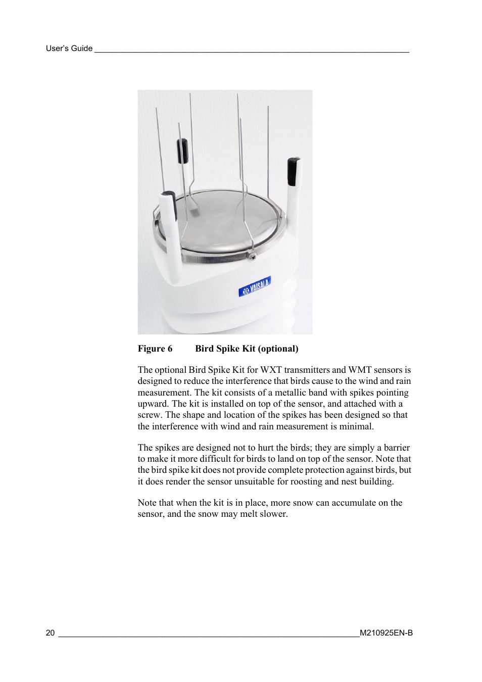 Figure 6, Bird spike kit (optional) | Vaisala WMT52 User Manual | Page 22 / 143