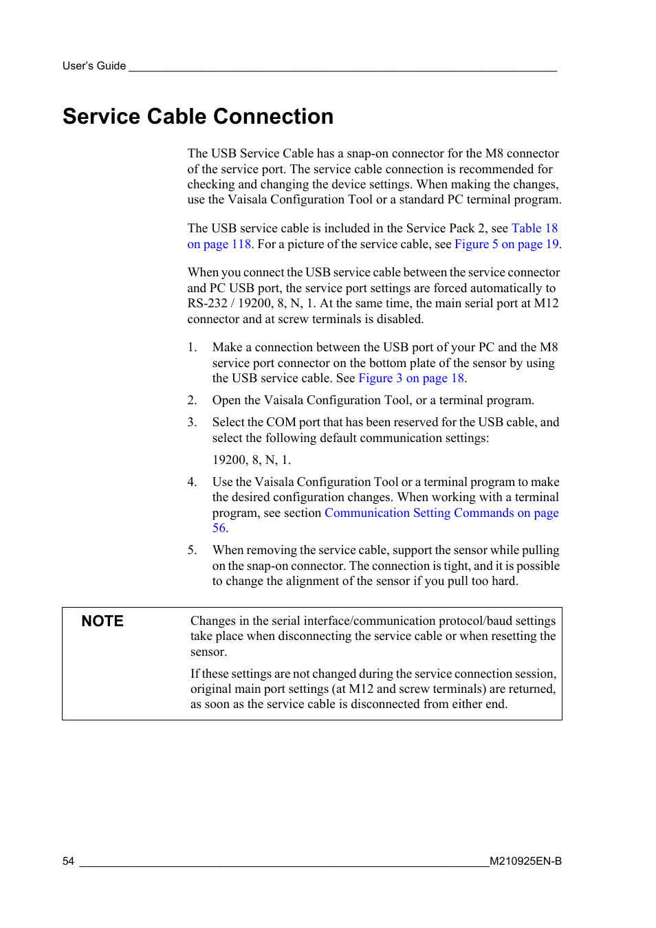 Service cable connection | Vaisala WMT52 User Manual | Page 56 / 143