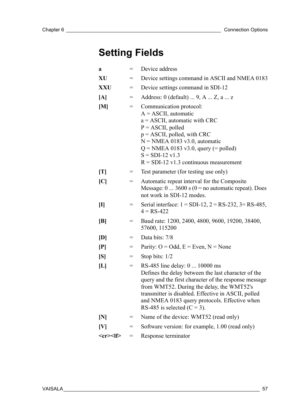 Setting fields | Vaisala WMT52 User Manual | Page 59 / 143