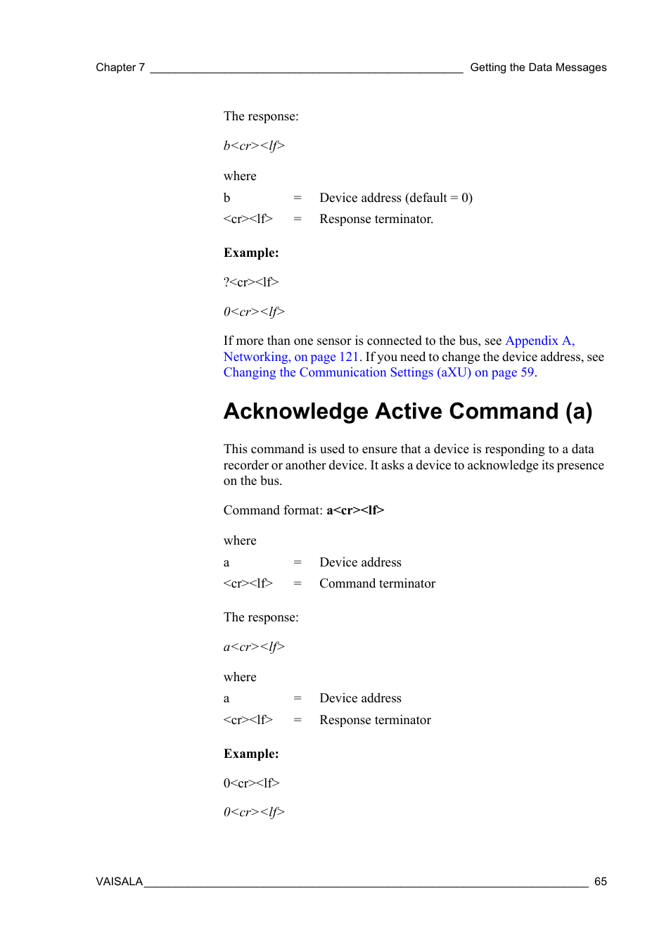 Acknowledge active command (a) | Vaisala WMT52 User Manual | Page 67 / 143