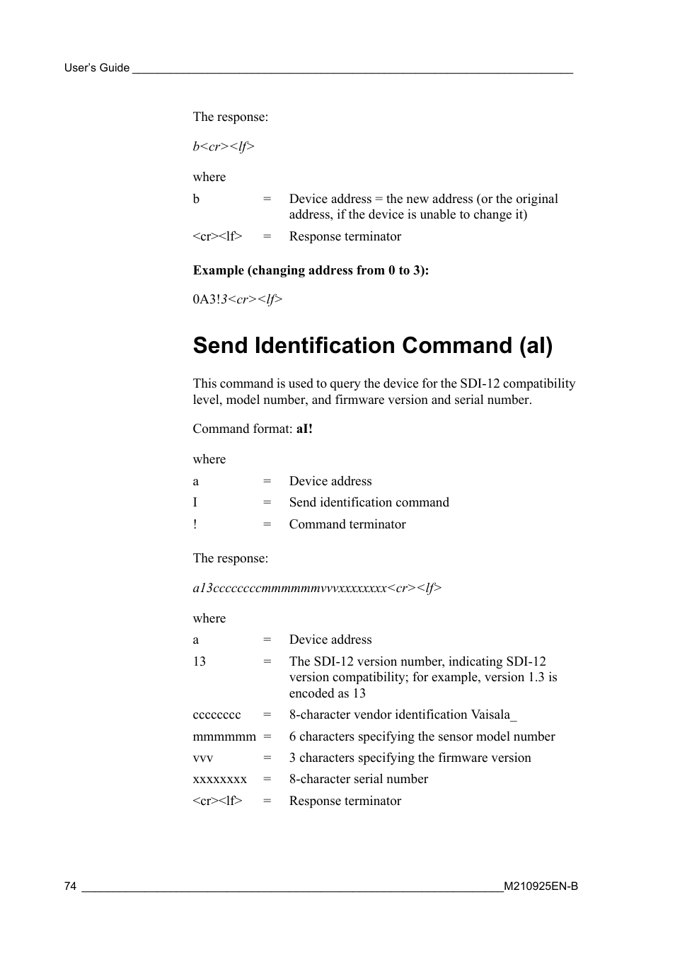 Send identification command (ai) | Vaisala WMT52 User Manual | Page 76 / 143