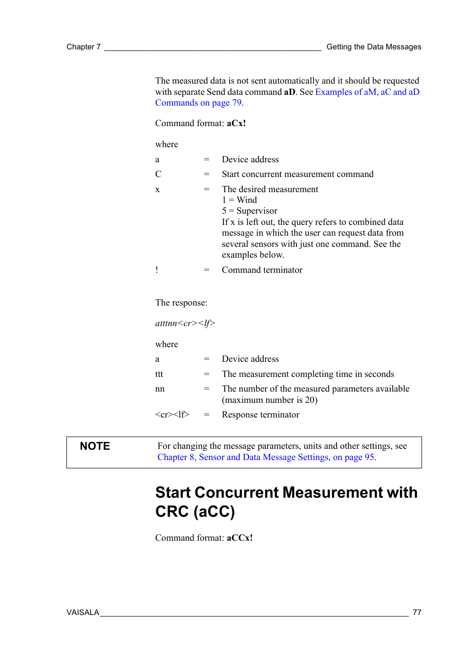 Start concurrent measurement with crc (acc) | Vaisala WMT52 User Manual | Page 79 / 143