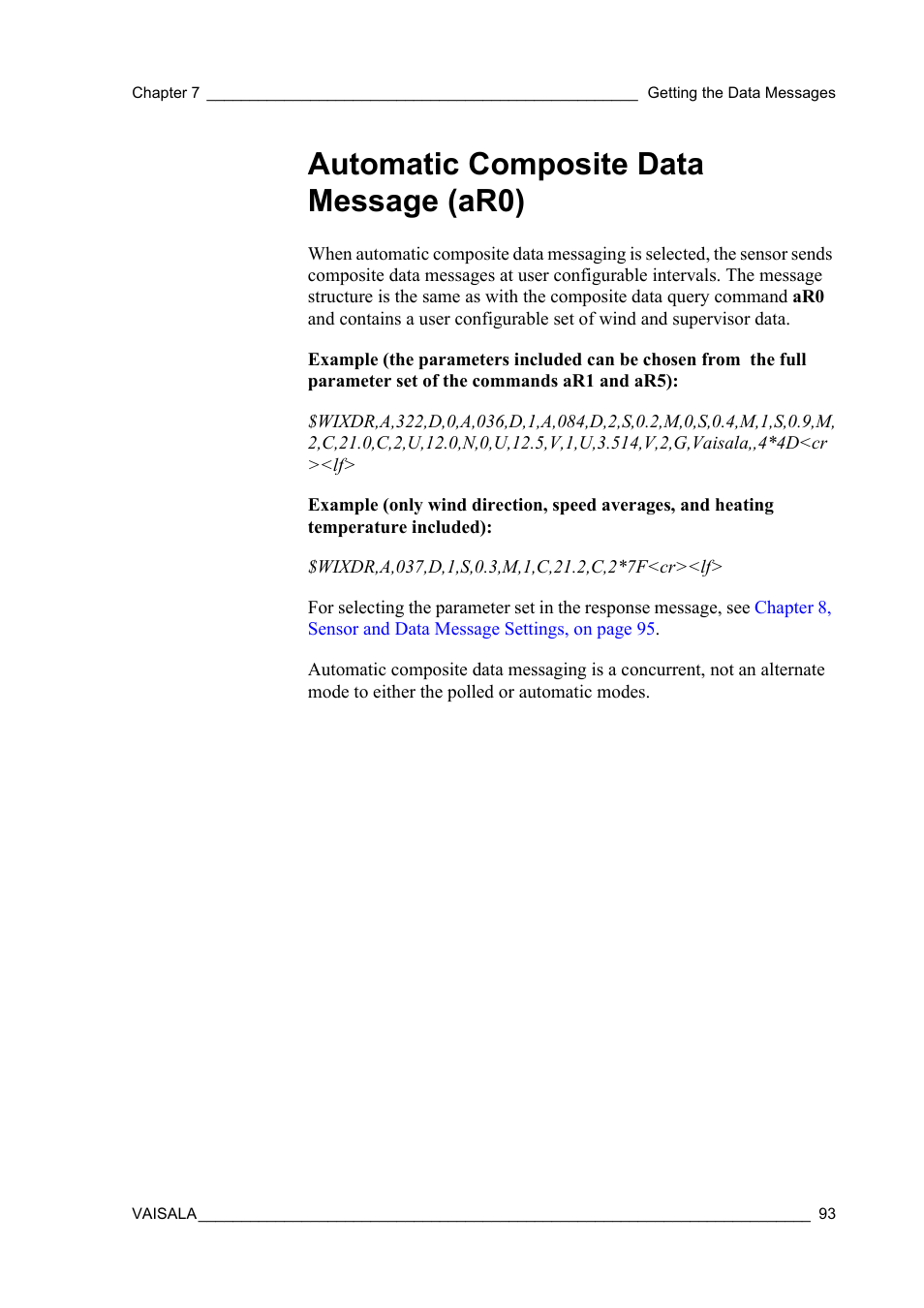Automatic composite data message (ar0) | Vaisala WMT52 User Manual | Page 95 / 143